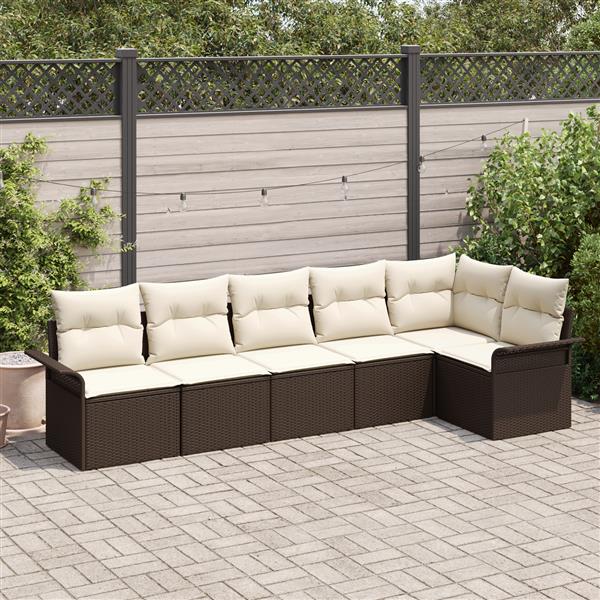 Grote foto vidaxl 6 delige tuinbankenset met kussens poly rattan bruin tuin en terras tuinmeubelen