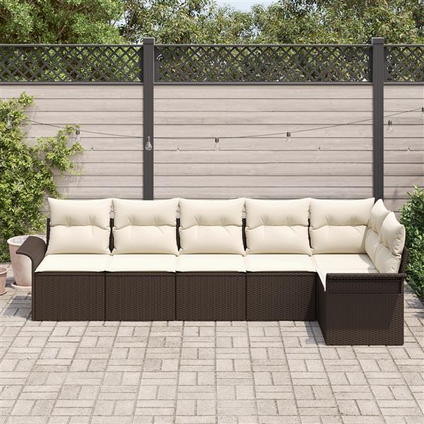 Grote foto vidaxl 6 delige tuinbankenset met kussens poly rattan bruin tuin en terras tuinmeubelen