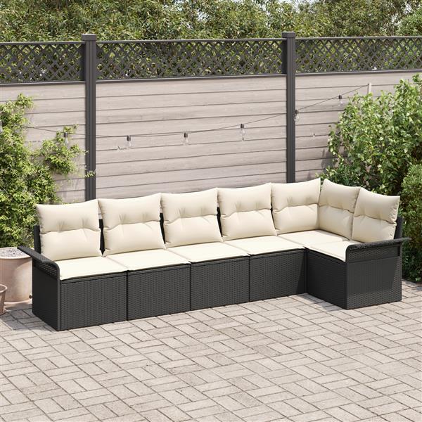 Grote foto vidaxl 6 delige tuinbankenset met kussens poly rattan zwart tuin en terras tuinmeubelen