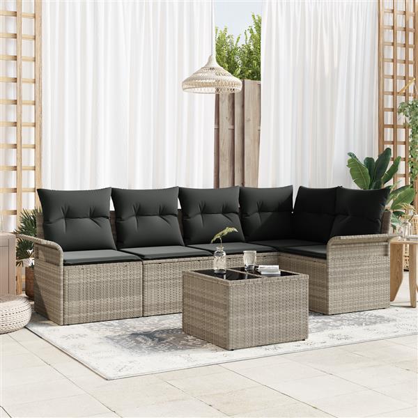 Grote foto vidaxl 6 delige tuinset met kussens in grijs poly rattan tuin en terras tuinmeubelen