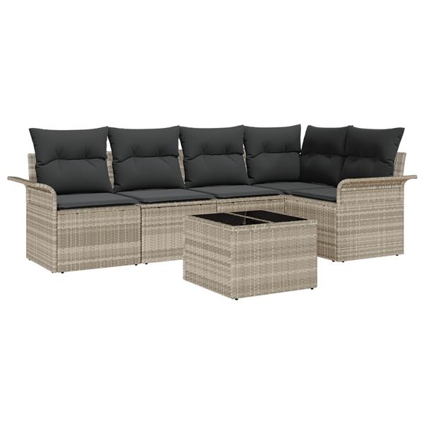 Grote foto vidaxl 6 delige tuinset met kussens in grijs poly rattan tuin en terras tuinmeubelen