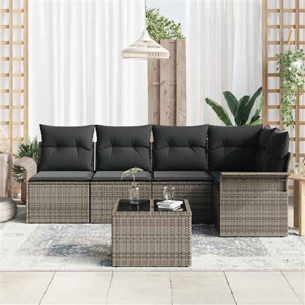 Grote foto vidaxl 5 delige tuinset met kussens zwart poly rattan tuin en terras tuinmeubelen