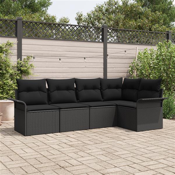 Grote foto vidaxl 5 delige tuinsofa set met kussens zwart poly rattan tuin en terras tuinmeubelen