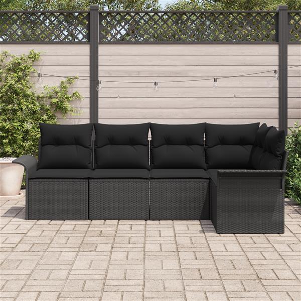 Grote foto vidaxl 5 delige tuinsofa set met kussens zwart poly rattan tuin en terras tuinmeubelen