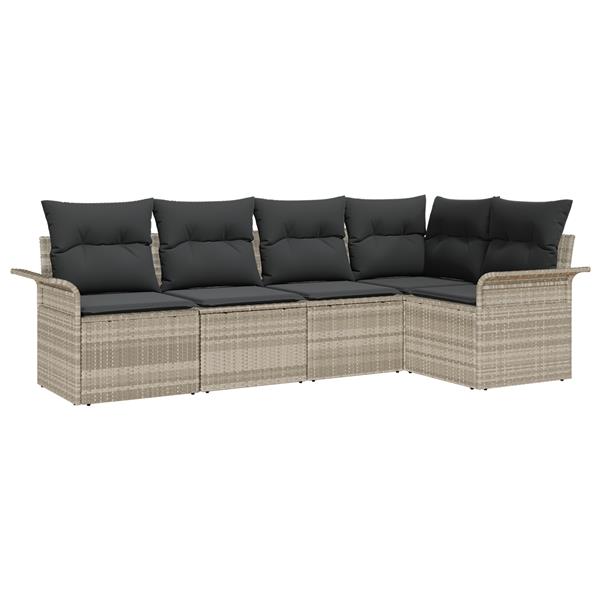 Grote foto vidaxl 5 delige tuinsofa set met kussens in lichtgrijs poly rattan tuin en terras tuinmeubelen