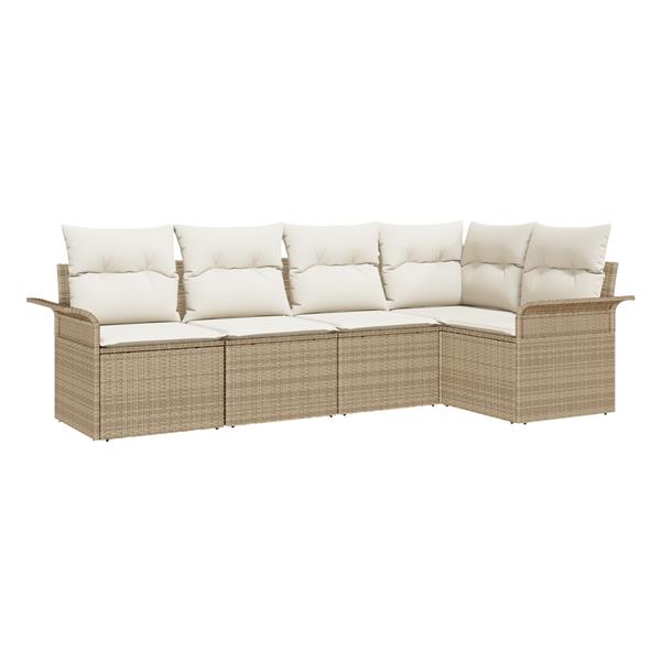 Grote foto vidaxl 5 delige tuinbankset met kussens in beige poly rattan tuin en terras tuinmeubelen