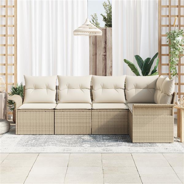 Grote foto vidaxl 5 delige tuinbankset met kussens in beige poly rattan tuin en terras tuinmeubelen