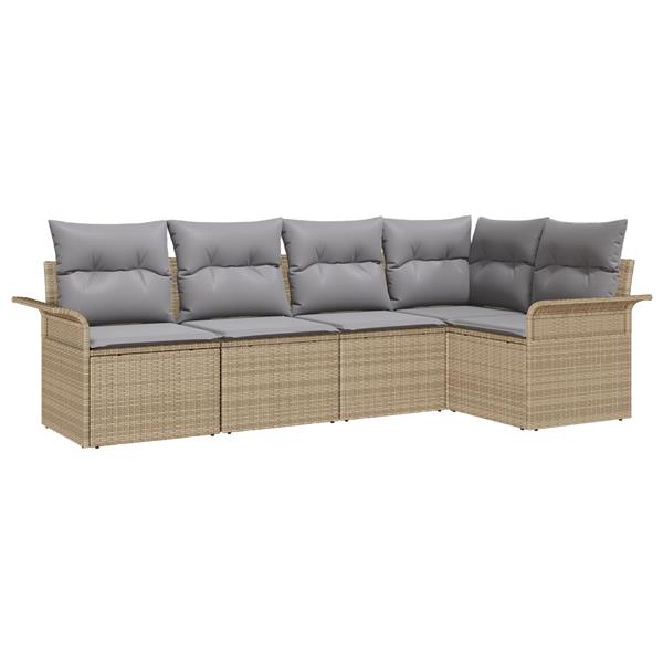 Grote foto vidaxl 5 delige tuinsofa set met kussens in beige poly rattan tuin en terras tuinmeubelen