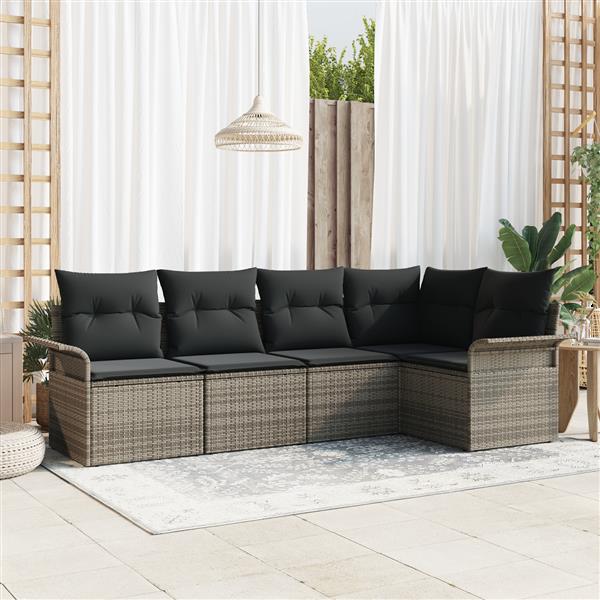 Grote foto vidaxl 5 delige tuinsofa set met kussens in grijs poly rattan tuin en terras tuinmeubelen