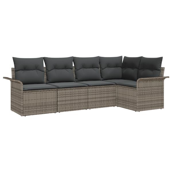 Grote foto vidaxl 5 delige tuinsofa set met kussens in grijs poly rattan tuin en terras tuinmeubelen