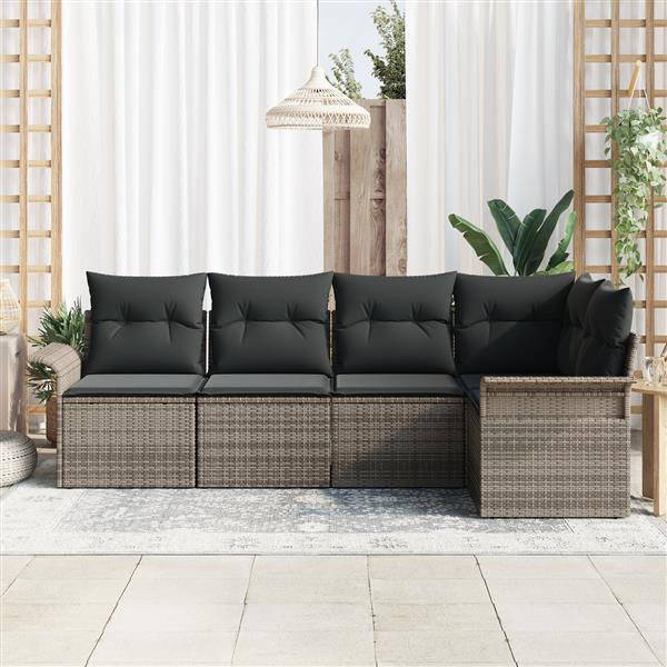 Grote foto vidaxl 5 delige tuinsofa set met kussens in grijs poly rattan tuin en terras tuinmeubelen