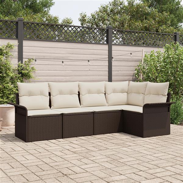 Grote foto vidaxl 5 delige tuinsofa set met kussens bruin poly rattan tuin en terras tuinmeubelen