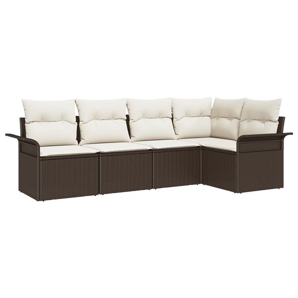 Grote foto vidaxl 5 delige tuinsofa set met kussens bruin poly rattan tuin en terras tuinmeubelen
