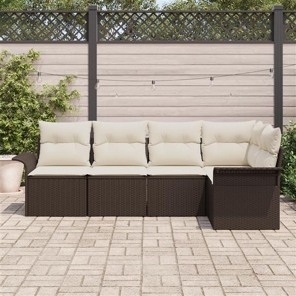 Grote foto vidaxl 5 delige tuinsofa set met kussens bruin poly rattan tuin en terras tuinmeubelen