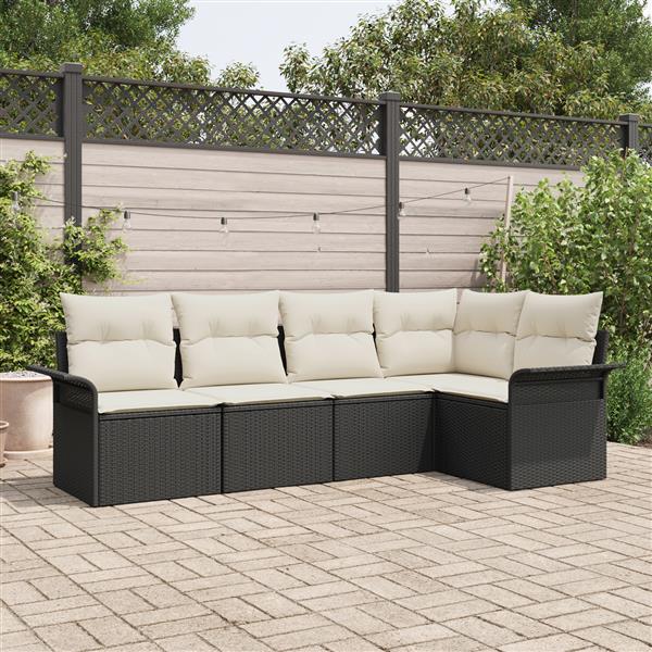Grote foto vidaxl 5 delige tuinsofa set met kussens in zwart poly riet tuin en terras tuinmeubelen