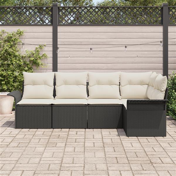 Grote foto vidaxl 5 delige tuinsofa set met kussens in zwart poly riet tuin en terras tuinmeubelen