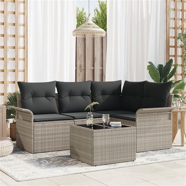 Grote foto vidaxl 5 delige tuinsofa set met kussens in grijs poly rattan tuin en terras tuinmeubelen