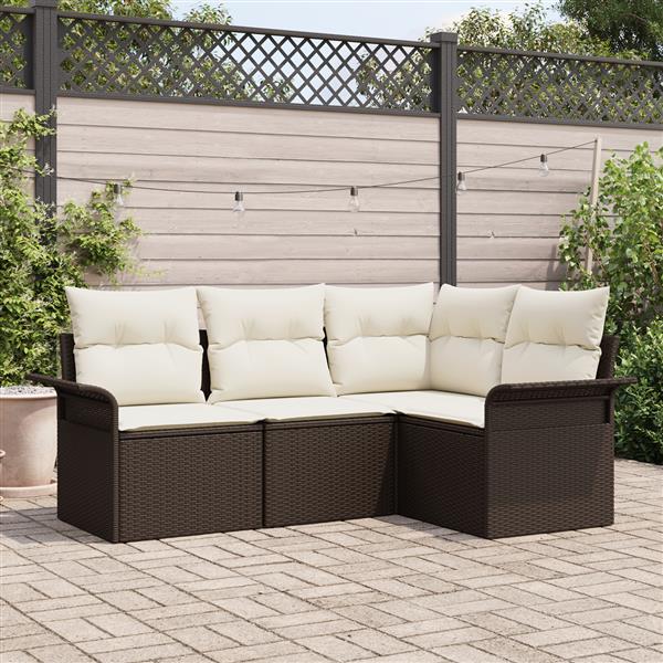 Grote foto vidaxl 4 delige tuinset met kussens bruin poly rattan tuin en terras tuinmeubelen