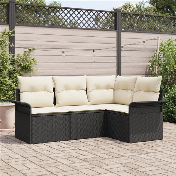 Grote foto vidaxl 4 delige tuinbankset met kussens zwart poly rattan tuin en terras tuinmeubelen