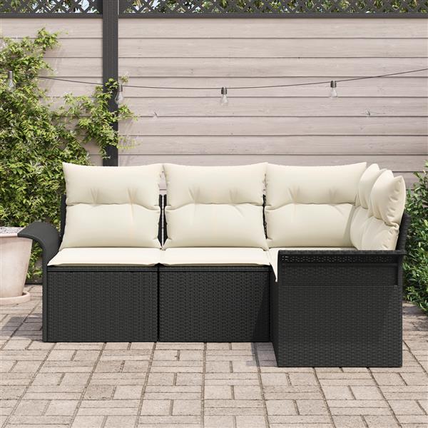 Grote foto vidaxl 4 delige tuinbankset met kussens zwart poly rattan tuin en terras tuinmeubelen