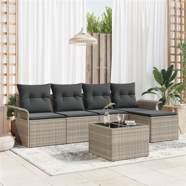 Grote foto vidaxl 6 delige tuinbankenset met kussens poly rattan grijs tuin en terras tuinmeubelen