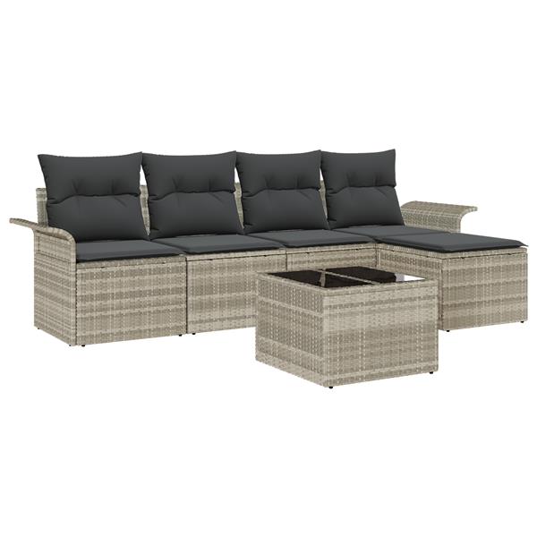 Grote foto vidaxl 6 delige tuinbankenset met kussens poly rattan grijs tuin en terras tuinmeubelen