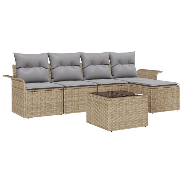 Grote foto vidaxl 6 delige tuinbankenset met kussens poly rattan zwart tuin en terras tuinmeubelen