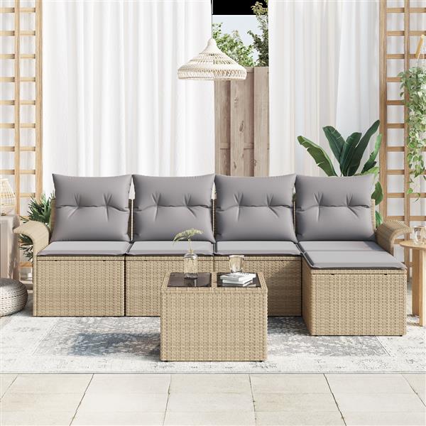 Grote foto vidaxl 6 delige tuinbankenset met kussens poly rattan zwart tuin en terras tuinmeubelen