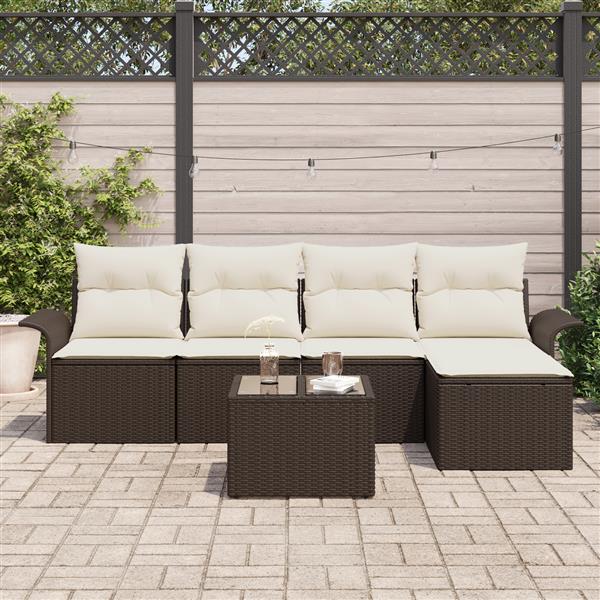 Grote foto vidaxl 5 delige tuinbankenset met kussens poly rattan grijs tuin en terras tuinmeubelen