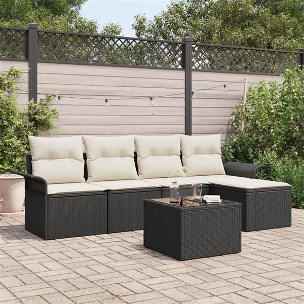 Grote foto vidaxl 5 delige tuinbankenset met kussens poly rattan bruin tuin en terras tuinmeubelen