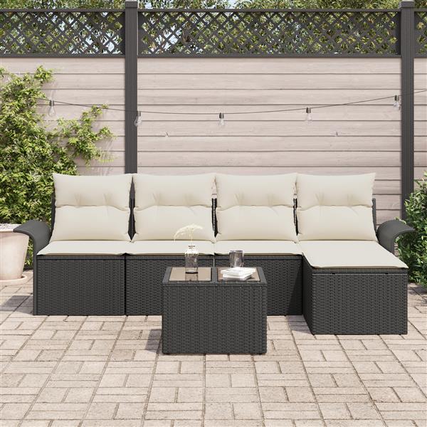 Grote foto vidaxl 5 delige tuinbankenset met kussens poly rattan bruin tuin en terras tuinmeubelen