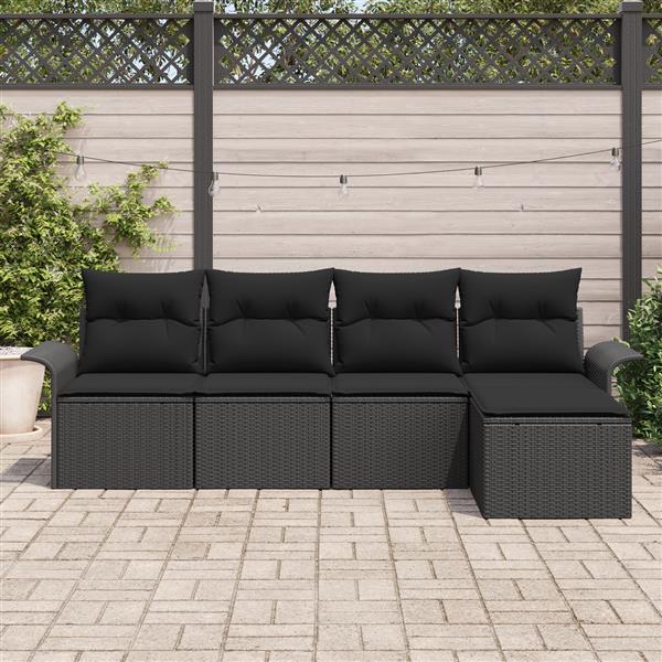 Grote foto vidaxl 5 delige tuinbankenset met kussens poly rattan zwart tuin en terras tuinmeubelen