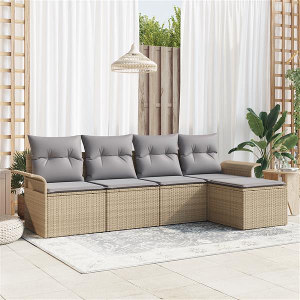 Grote foto vidaxl 5 delige tuinbankenset met kussens poly rattan beige tuin en terras tuinmeubelen
