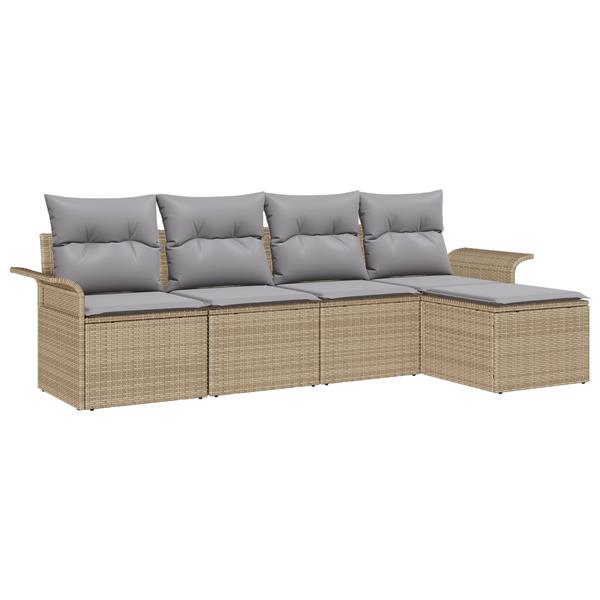 Grote foto vidaxl 5 delige tuinbankenset met kussens poly rattan beige tuin en terras tuinmeubelen
