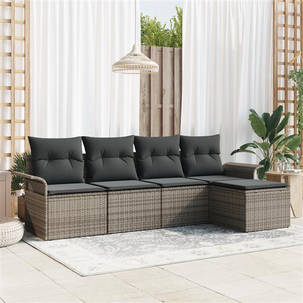 Grote foto vidaxl 5 delige tuinbankenset met kussens poly rattan grijs tuin en terras tuinmeubelen