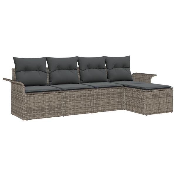 Grote foto vidaxl 5 delige tuinbankenset met kussens poly rattan grijs tuin en terras tuinmeubelen