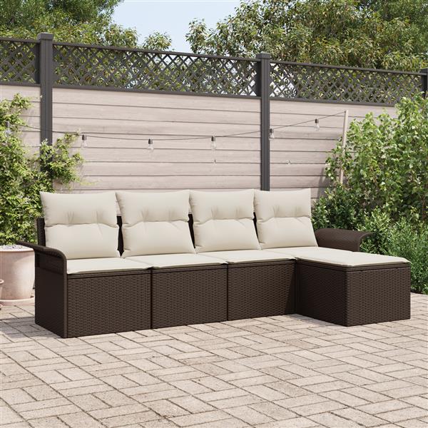 Grote foto vidaxl 5 delige tuinbankenset met kussens poly rattan bruin tuin en terras tuinmeubelen