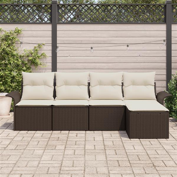 Grote foto vidaxl 5 delige tuinbankenset met kussens poly rattan bruin tuin en terras tuinmeubelen