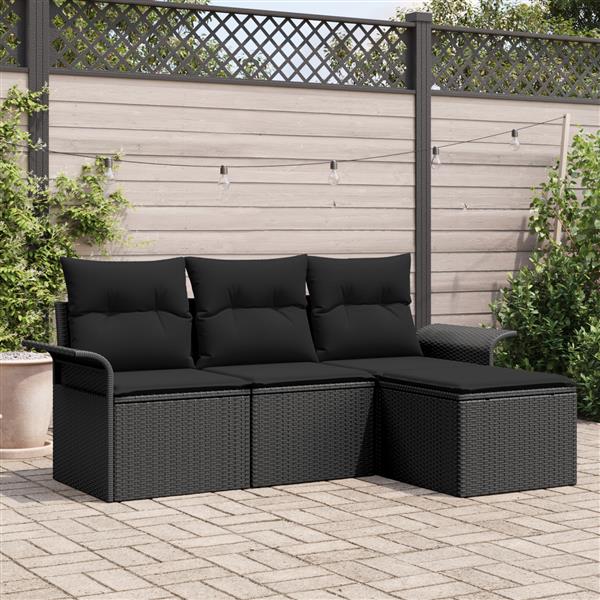 Grote foto vidaxl 4 delige tuinbankenset met kussens poly rattan zwart tuin en terras tuinmeubelen