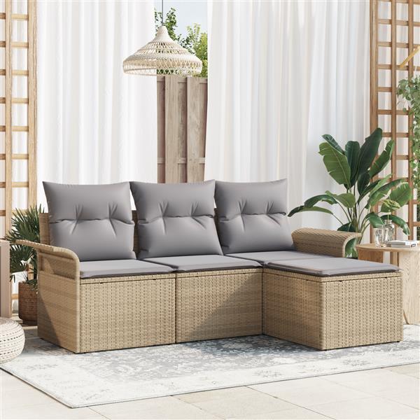 Grote foto vidaxl 4 delige tuinbankenset met kussens poly rattan beige tuin en terras tuinmeubelen