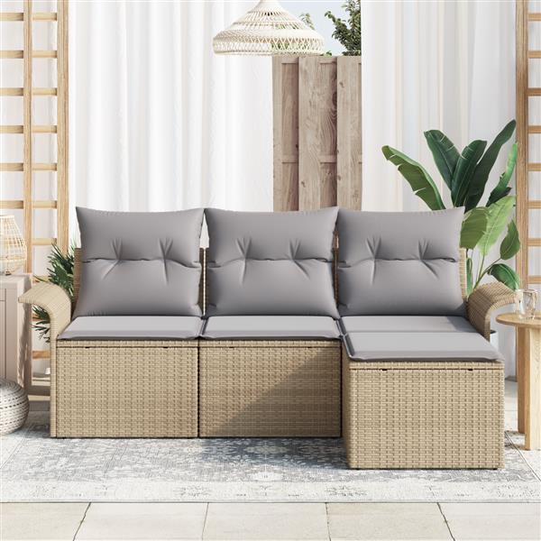 Grote foto vidaxl 4 delige tuinbankenset met kussens poly rattan beige tuin en terras tuinmeubelen