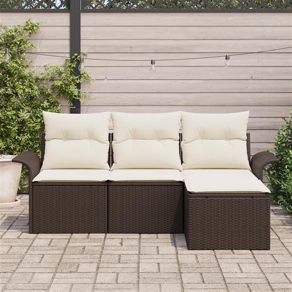 Grote foto vidaxl 4 delige tuinbankenset met kussens poly rattan bruin tuin en terras tuinmeubelen