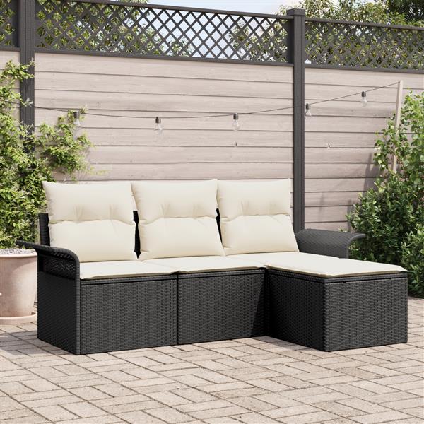 Grote foto vidaxl 4 delige tuinbankenset met kussens poly rattan zwart tuin en terras tuinmeubelen
