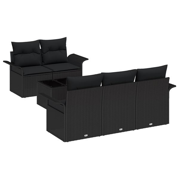 Grote foto vidaxl 6 delige tuinbankset met kussens zwart poly rattan tuin en terras tuinmeubelen
