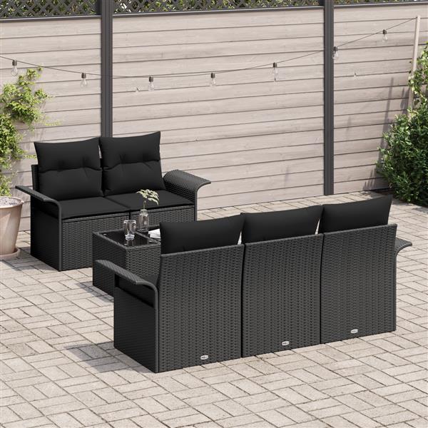 Grote foto vidaxl 6 delige tuinbankset met kussens zwart poly rattan tuin en terras tuinmeubelen