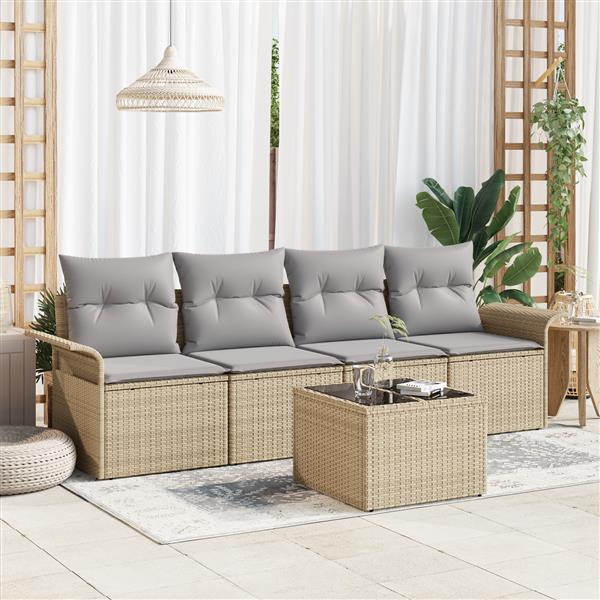 Grote foto vidaxl 5 delige tuinbankenset met kussens poly rattan beige tuin en terras tuinmeubelen