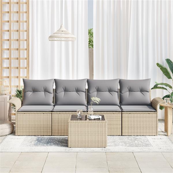 Grote foto vidaxl 5 delige tuinbankenset met kussens poly rattan beige tuin en terras tuinmeubelen