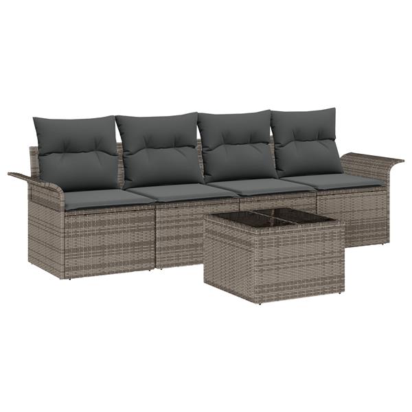 Grote foto vidaxl 5 delige tuinbankenset met kussens poly rattan grijs tuin en terras tuinmeubelen