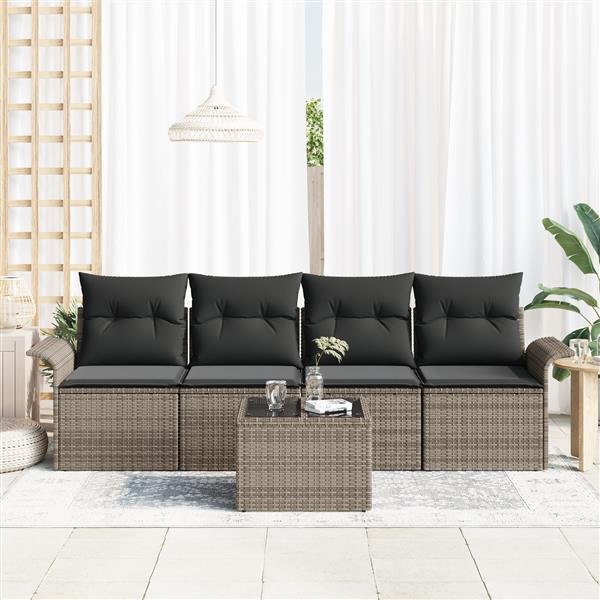 Grote foto vidaxl 5 delige tuinbankenset met kussens poly rattan grijs tuin en terras tuinmeubelen