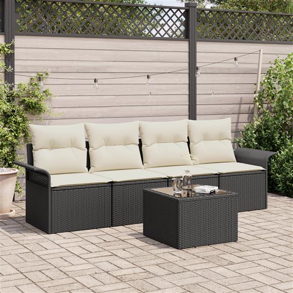 Grote foto vidaxl 5 delige tuinsofa set met kussens zwart poly rattan tuin en terras tuinmeubelen